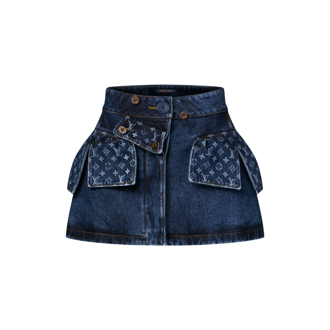 Monogram Accent Raw Denim Mini Skirt - Women - Ready-to-Wear